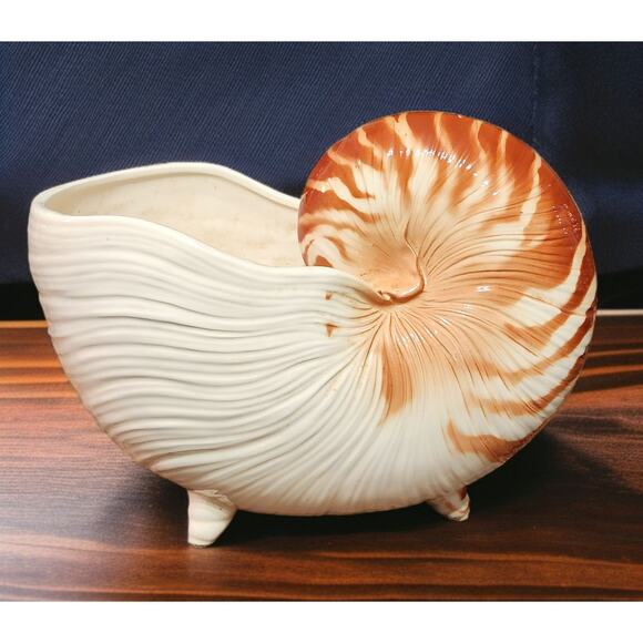 Fitz and Floyd Nautilus Large Coquille Shell Shaped Bowl or Planter Vintage EUC - Picture 1 of 8